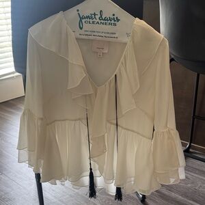 Cinq à Sept Cream Blouse with Ruffle Accents